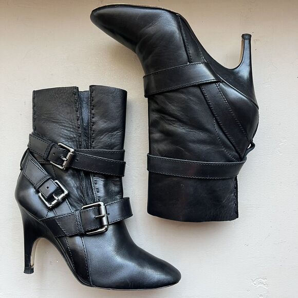 Jean-Michel Cazabat Vita Wrap Strap Black Leather Ankle Boots Women EU 37.5 US 7 - Picture 1 of 16